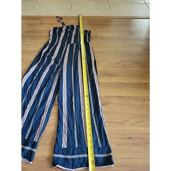 Moral Fiber Striped Tie Strap Jumpsuit Sleeveless Wide Leg Romper Medium Blue - Picture 7 of 9